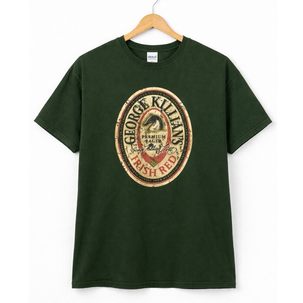 George Killians Irish Red Beer Graphic T Shirt Mens Large Green Vintage Style